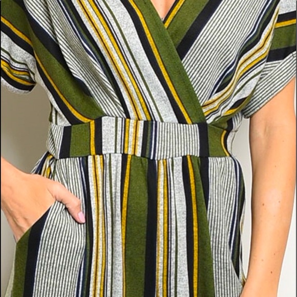 ❗️Last 1❗️OLIVE & GREY STRIPED JUMPSUIT! - Picture 2 of 4